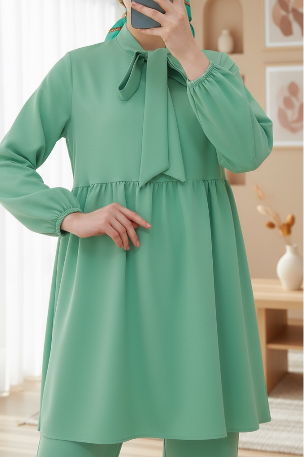 Kadın Mint Örme Pantolon Tunik Alt Üst Takım 6654