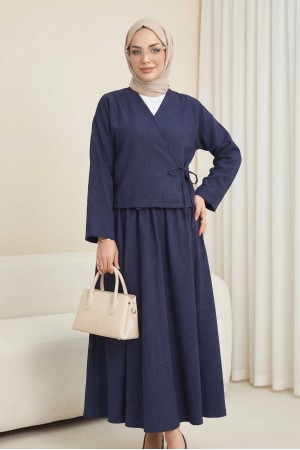 Önü Bağcıklı Etekli Yün Efekt Kışlık -Laci