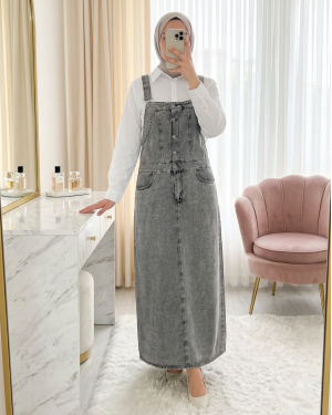 Half-buttoned denim overalls with pockets -Smoked 