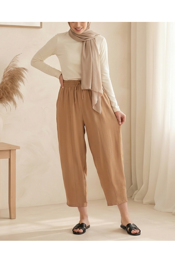 6591 Dokuma Şalvar Pantolon - Camel