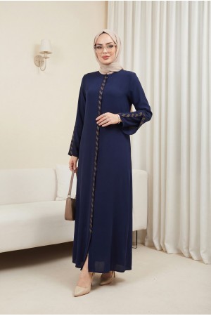 Büyük Beden Taş Detaylı Lacivert Ferace