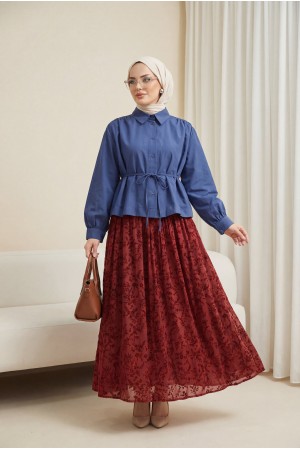 Omuzları Büzgülü Bağcıklı Gömlek Bluz -Laci