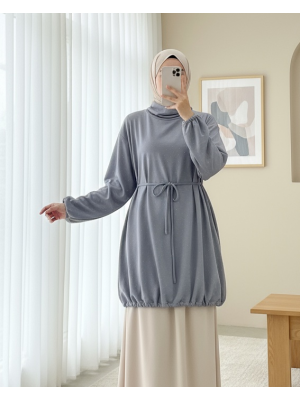 Oysho Sweat with Elastic Skirt and Tied Waist and Half Turtleneck - Light grey