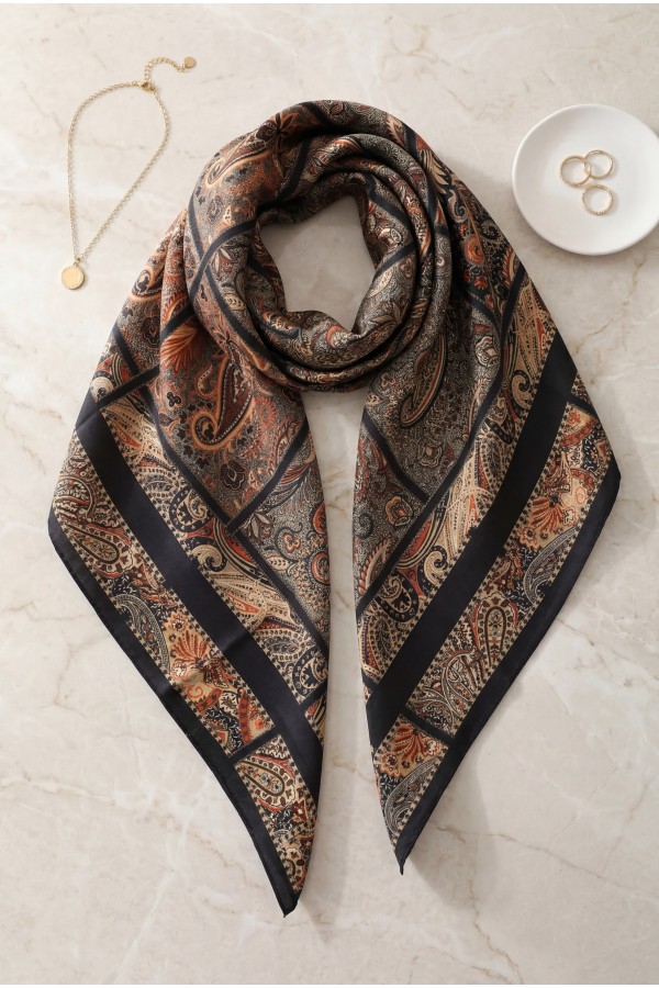 Geometric Framed Rayon Scarf -Black
