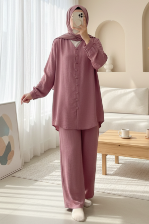 V Yaka Düğmeli Pantolonlu Ayrobin Takım  -G.Kurusu