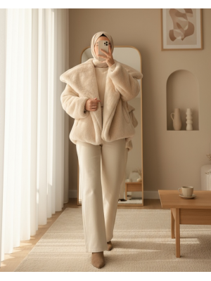 Kadın Yumuşak Tüylü Kısa Kaban- 32099KBN