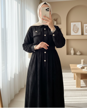 Tassel Detailed Pearl Buttoned Skirt Suit -Black