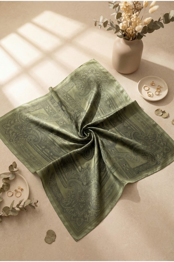 Sketch Patterned Rayon Scarf -Dark green