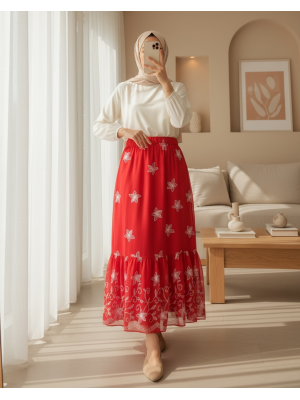 8010 Desenli Şifon Etek - A.Kırmızı