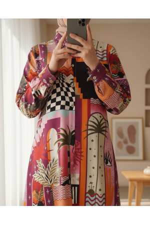 Baskılı Uzun Tunik -Turuncu