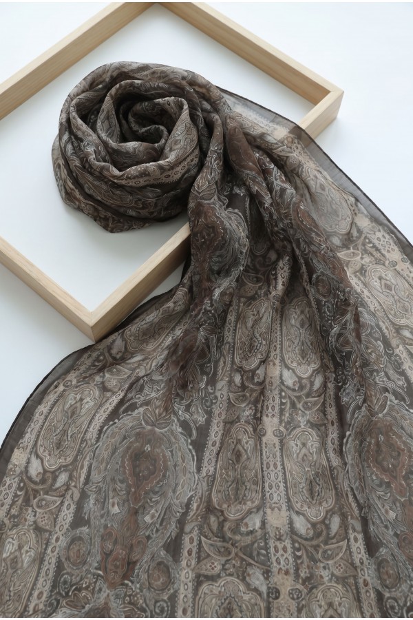 Authentic Striped Traditional Design Cotton Scarf -Brown