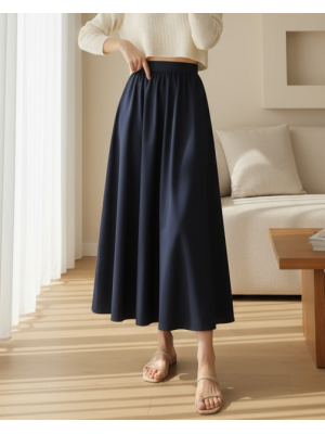 Pleated Bondit Skirt with Pockets -Navy blue