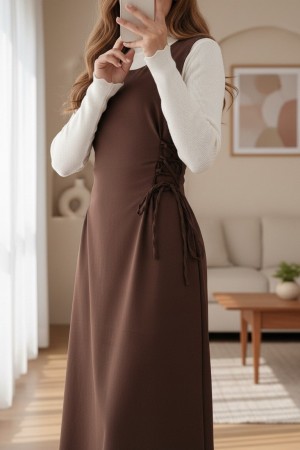 Yandan Bağlamalı Double Kumaş Jile  -Kahve