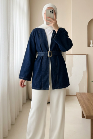 Beli Kemerli Kot Kimono -Laci