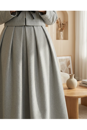 Pleated Zippered Cashmere Skirt    - Light grey