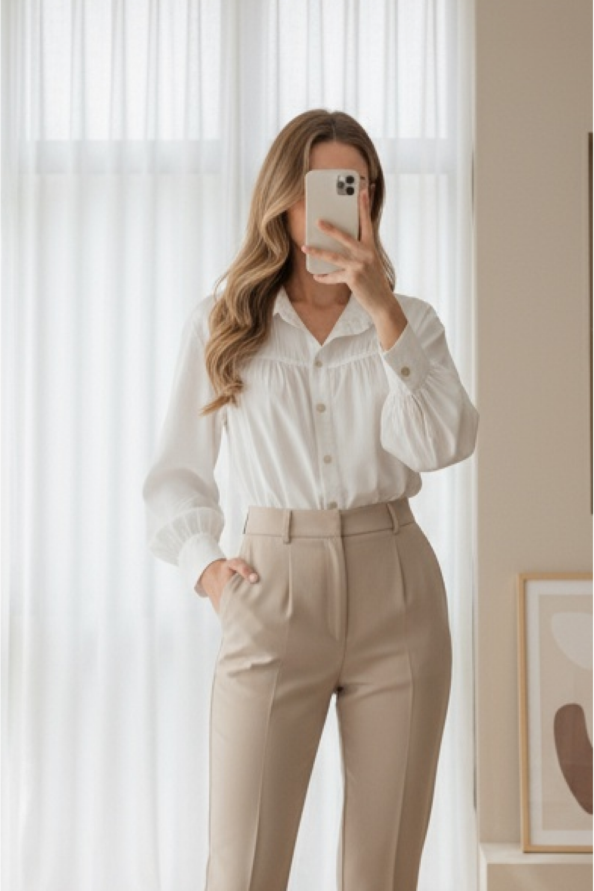 Shirt with Drawstring Waist and Tie -White