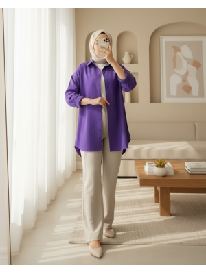 103901 Oversize Basic Tesettür Gömlek - Mor