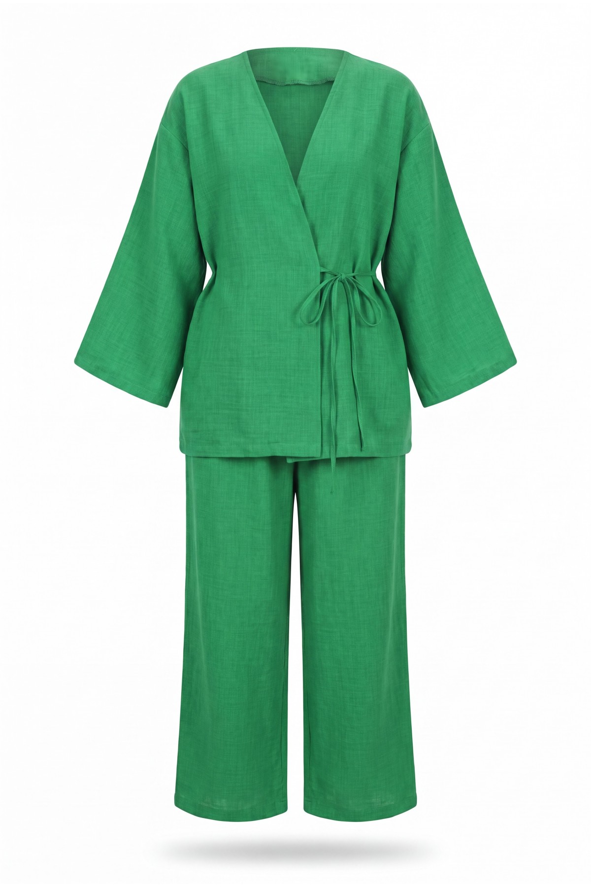 Front Tie Trouser Kimono Set          -Green