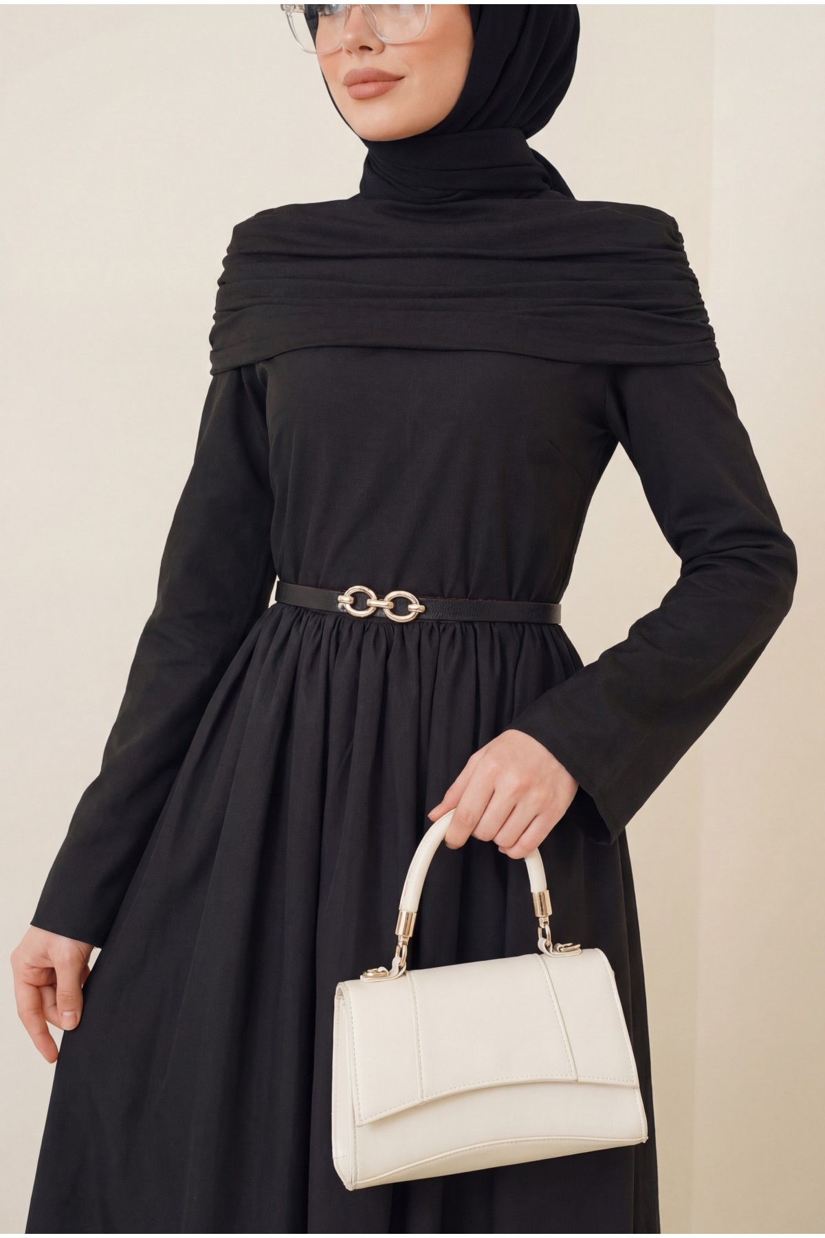 Poplin Skirt and Sendy Two Piece Pleated Dress -Black