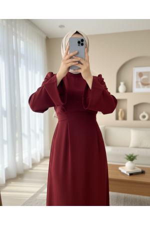 Judge Collar Lace Detailed Dress      -Red