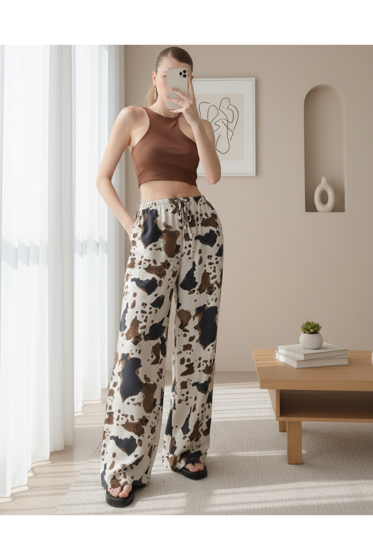 Women's Patterned Loose Trousers  detay görseli