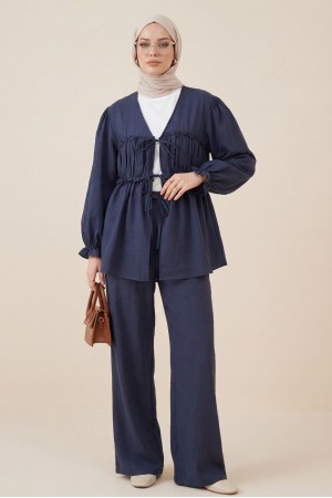 Önü Bağcıklı Büzgülü Kolu Lastikli Modal Takım  -Laci