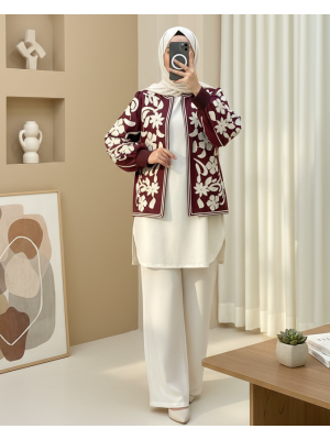 Kolu Ve Önü Nakışlı Astarlı Ceket -Mürdüm