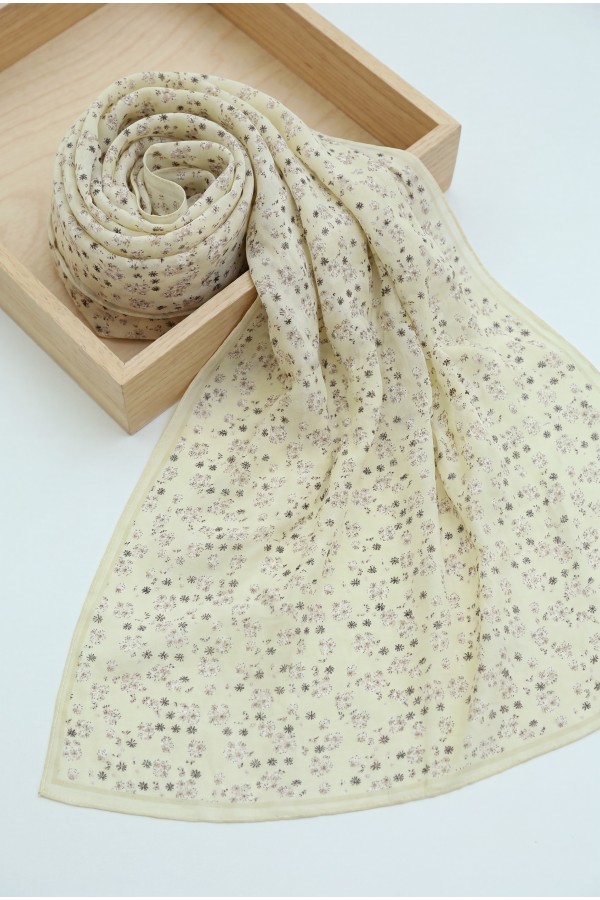 Crisp Floral Patterned Voile Scarf - Beige