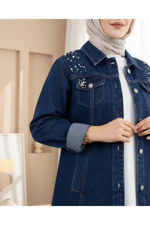 Taş İşlemeli Yıkamalı Kot Ceket   -Laci