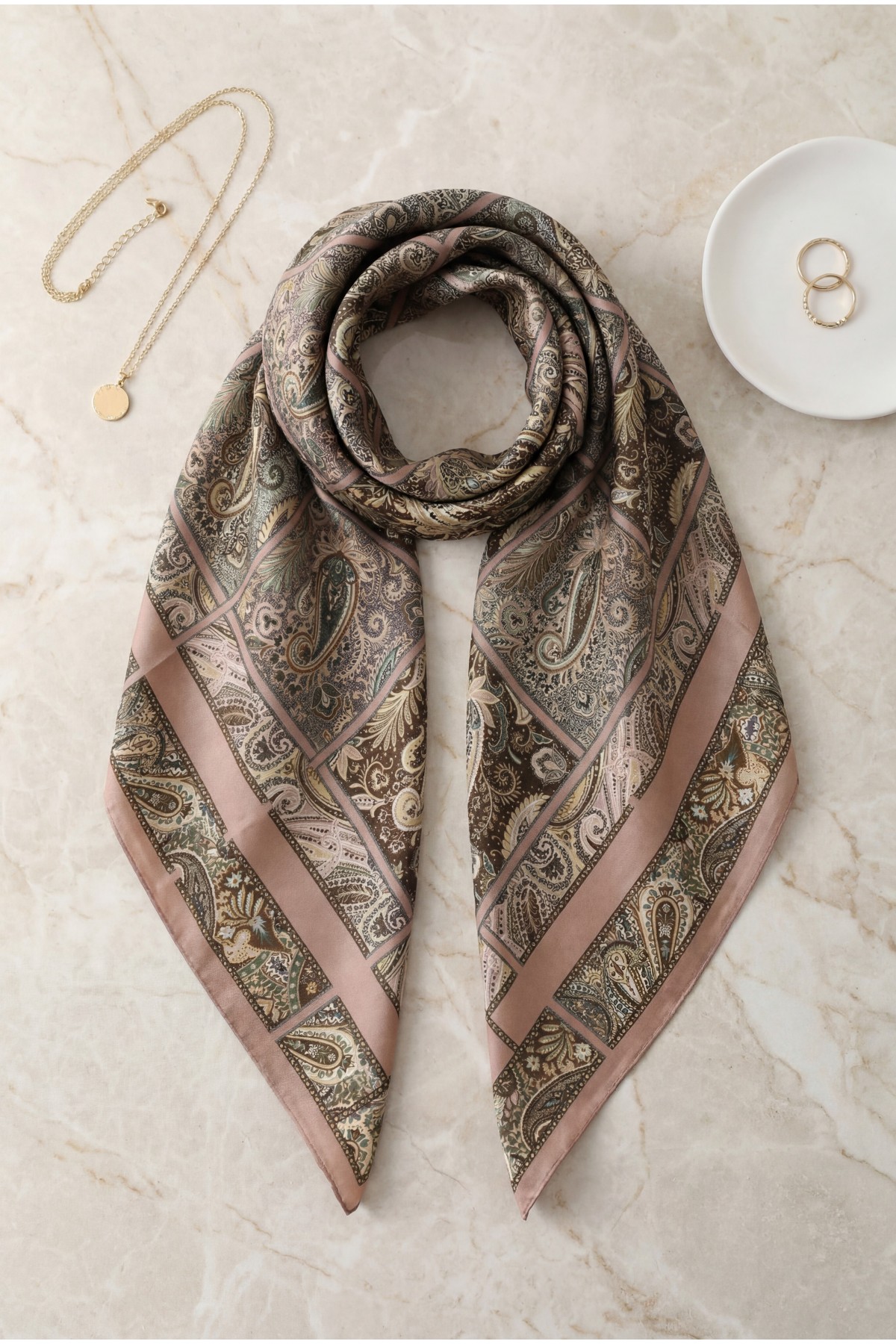 Geometric Framed Rayon Scarf -Puppies mouth