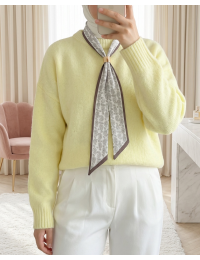 Fularlı Yumoş Triko Kazak   -Sarı