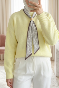 Fularlı Yumoş Triko Kazak   -Sarı