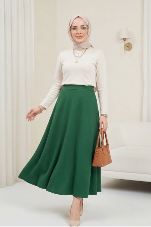 İthal Likralı Krep Kumaş Kiloş Çan Etek   -Yeşil
