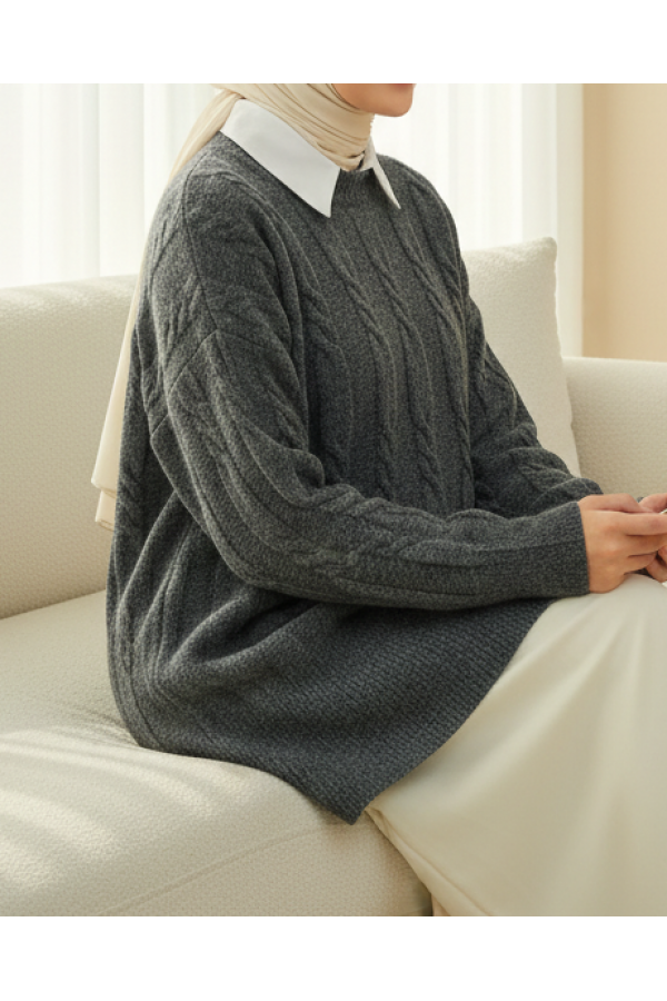 Soft Knitted Sweater with Embossed Pattern   -Smoked 