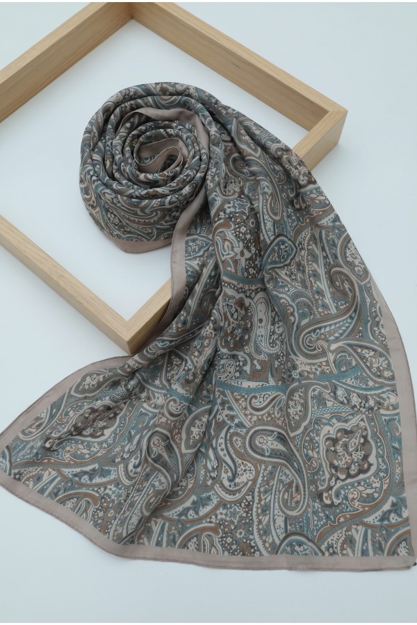 Traditional Floral Patterned Cotton Scarf -Light Mink