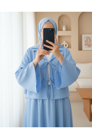 Önü Bağlamalı Etekli Krinkıl Takım   -Bebe Mavi