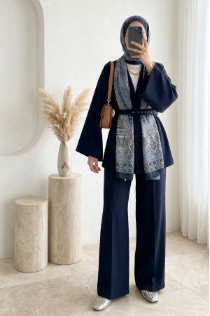 Kemerli Pantolonlu Kimono Takım  -Laci