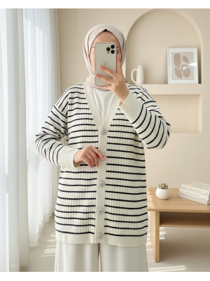 Taş Detaylı Düğmeli Triko Hırka  -Krem