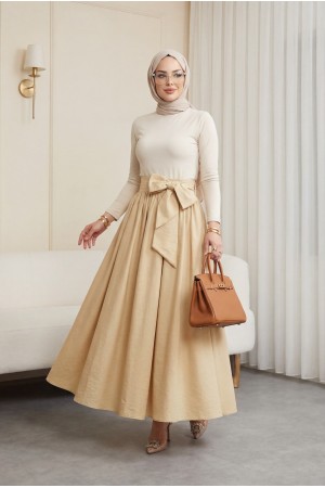 Piliseli Kemerli Paraşüt Etek    -Açık Sarı