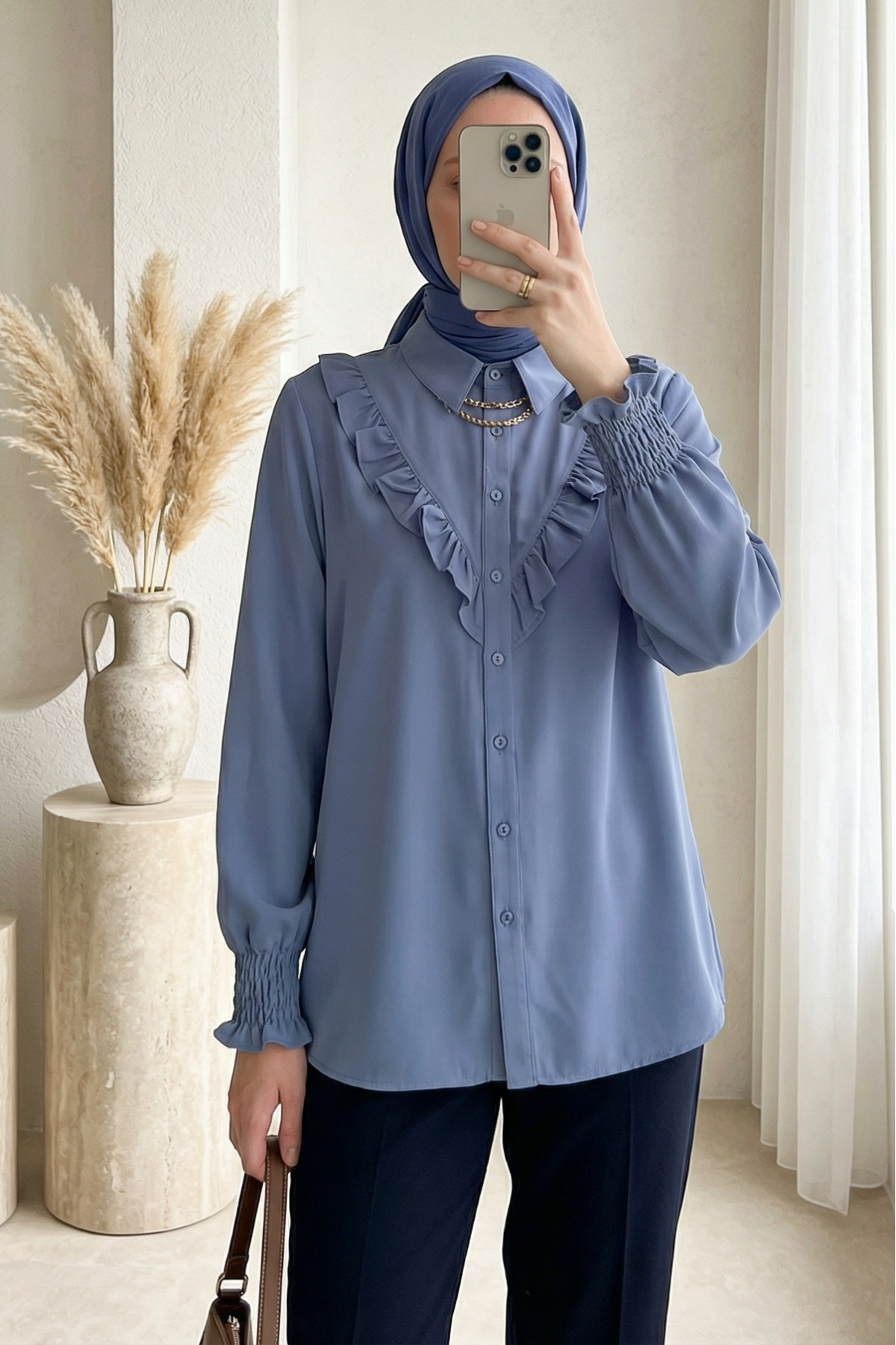 20223 Ruffled Long-Sleeve Shirt 