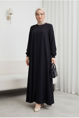 Büyük Beden Kolları Gipe Detaylı Siyah Ferace