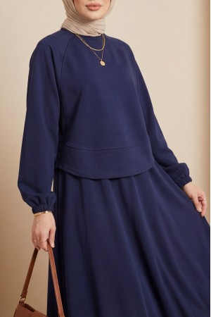 Yuvarlak Yaka Yarasa Kol Beli Lastikli Etekli Oyşo Takım  -Laci