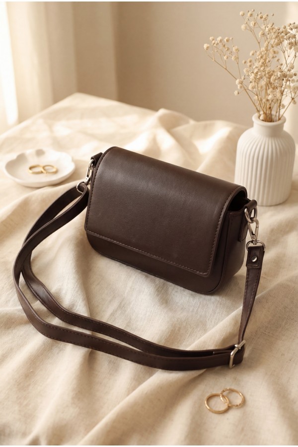 Minimalist Magnetic Closure Shoulder Crossbody Bag -Dark Coffee