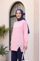 Loose Combed Cotton Tunic with Round Neck and Bow Detail -Powder
