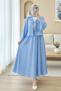 Önü Bağlamalı Etekli Krinkıl Takım   -Bebe Mavi