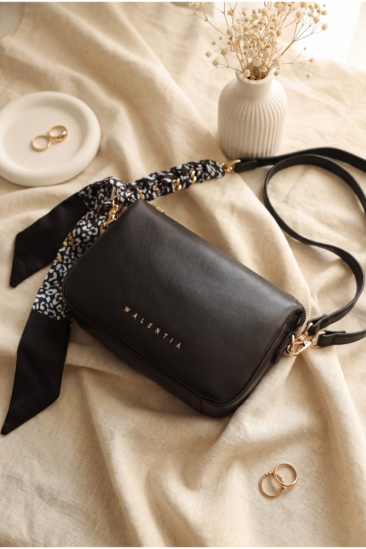 Long-Shoulder Bag with Zipper Compartment -Black