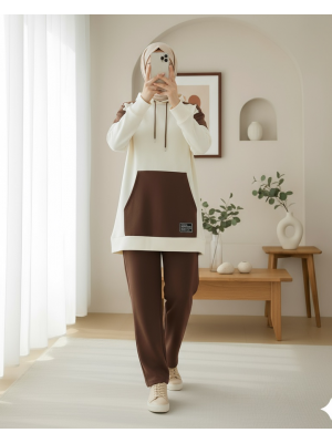 Kanguru Cepli Çift Renkli Takım -Bej