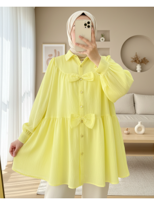 Önü Fiyonk Detaylı Parçalı Gömlek  -Açık Sarı