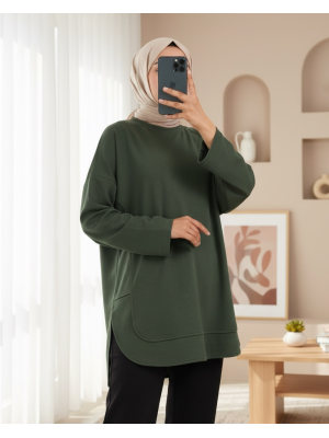 Oysho Sweat with Oval Cut Slit Skirt -Khaki