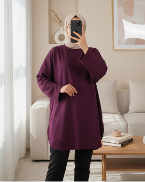 Oysho Sweat with Oval Cut Slit Skirt -Damson